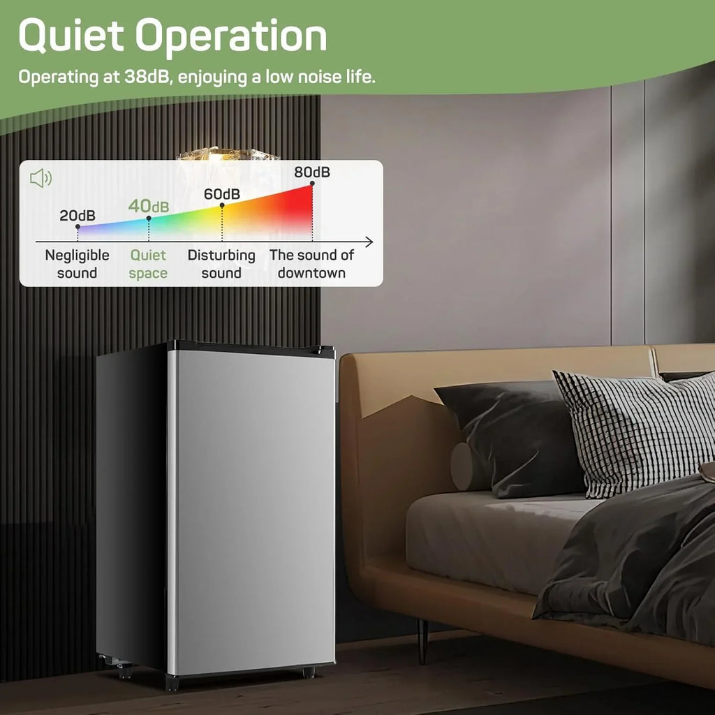 Nouveauté 2026 – Mini-réfrigérateur pour chambre à coucher, 3,2 pi³ (81 L), petit réfrigérateur avec congélateur pour dortoir ou bureau, compact, à une porte, thermostat réglable, silencieux, noir