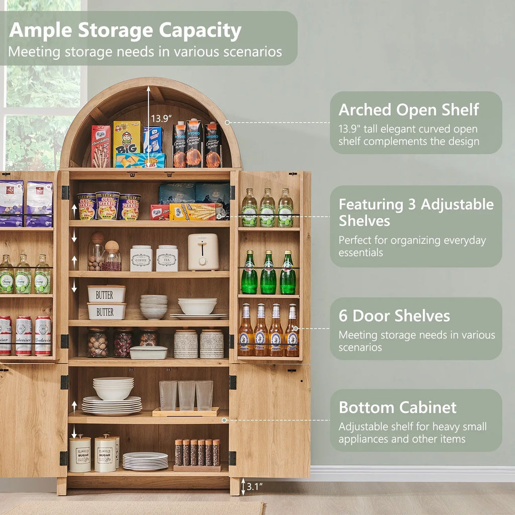Nouveauté 2026 – Armoire de rangement de cuisine IFGET , 180 cm de haut, style arqué, avec étagères réglables, idéale pour la cuisine et la salle à manger
