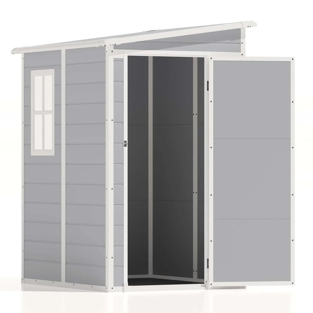 Nouveauté 2026 – Abri de jardin Patiowell , 1,5 x 1,2 m, en résine avec plancher, fenêtre et porte verrouillable, idéal pour le mobilier de jardin, les outils et les vélos. Couleur : blanc