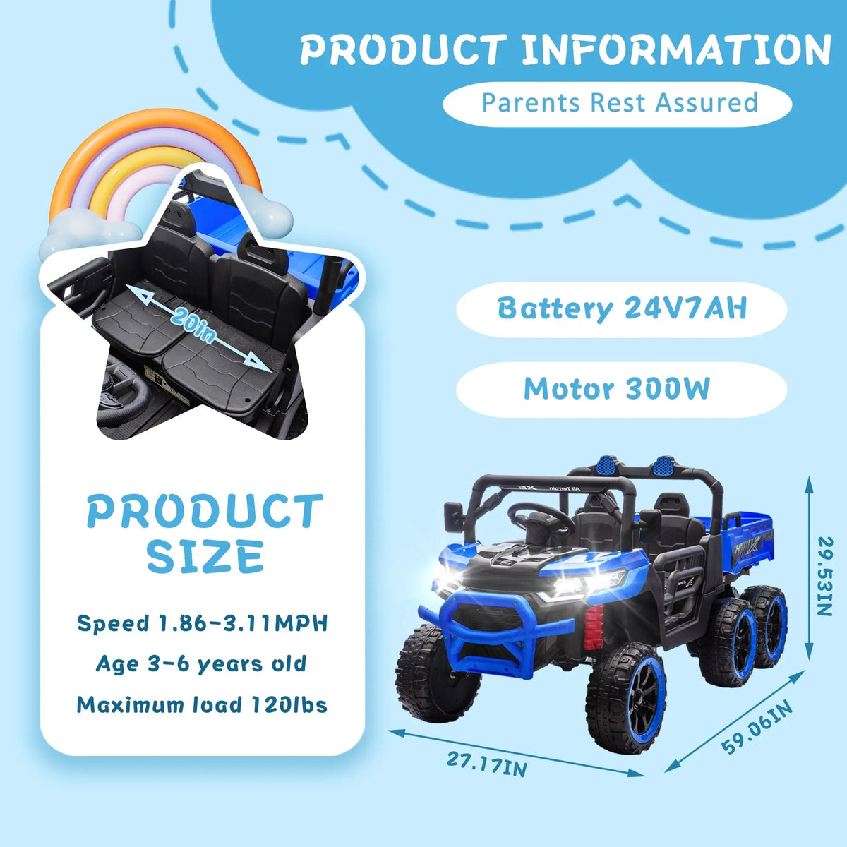 Nouveauté 2026 – Camion électrique Xuanlur 24V 2 places pour enfants , avec moteur 2x200W, benne basculante/pelle, pneus résistants, lumières LED, musique et télécommande, noir