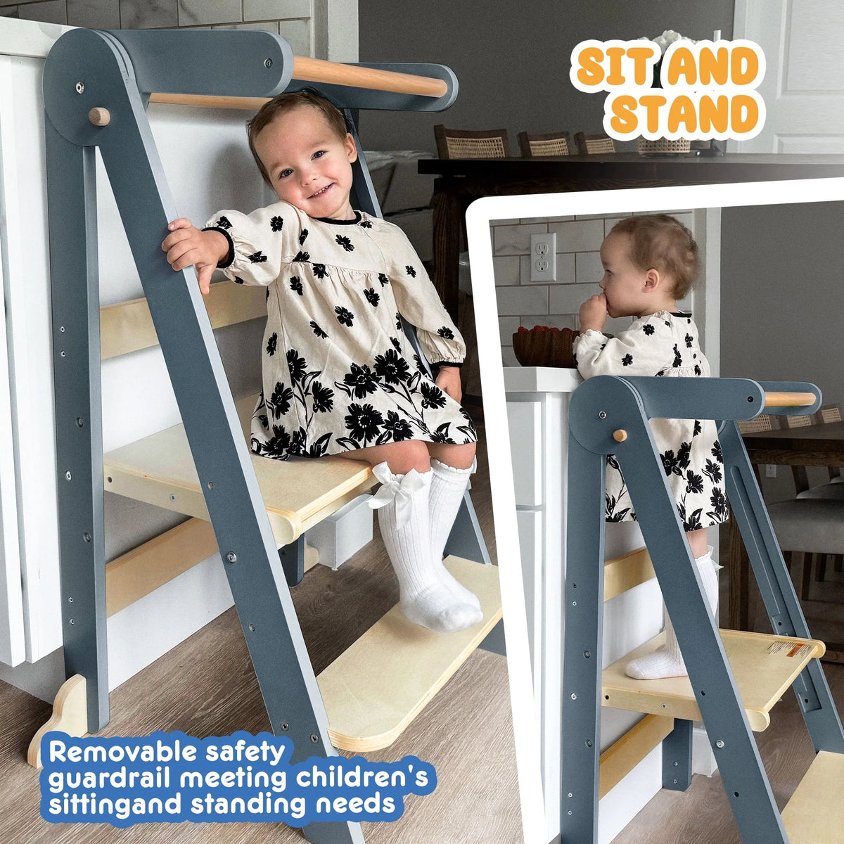 Nouveauté 2026 – Tour de cuisine pliable HARPPA pour tout-petits, tour sur pied pour enfants de 1,5 à 6 ans, blanche