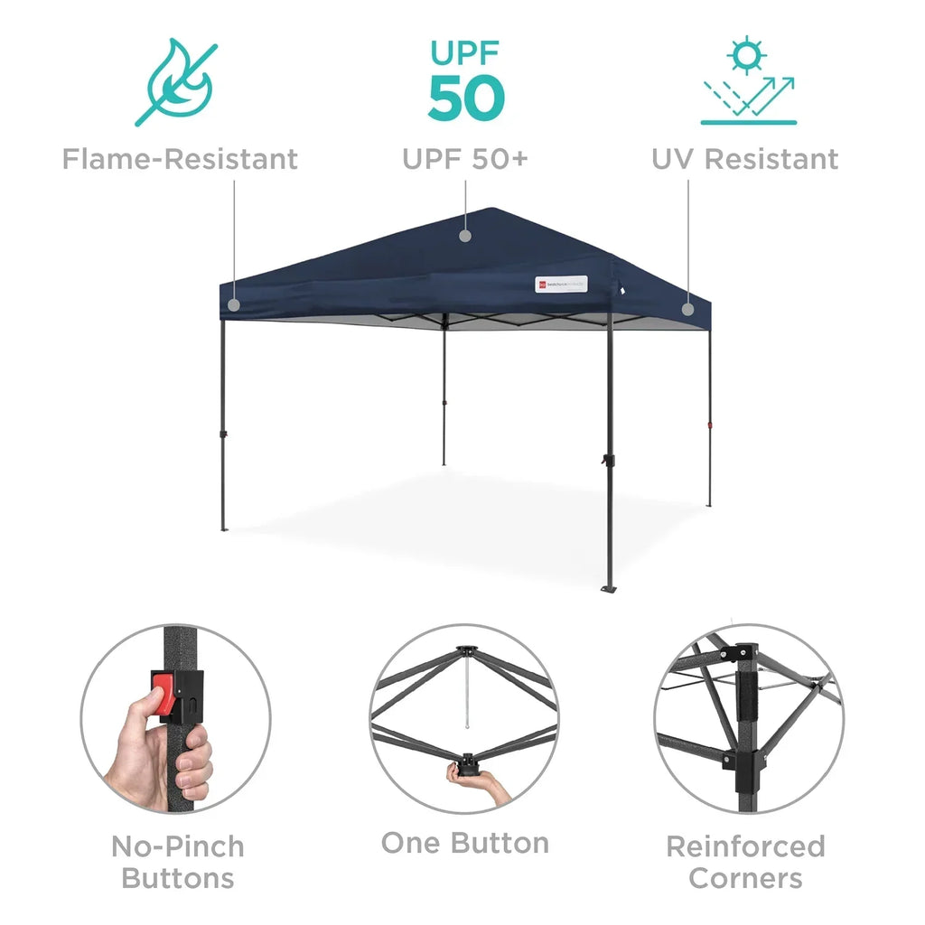Nouveauté 2026 – Best Choice Products 3,66 m x 3,66 m - Abri pliant facile à monter avec installation en un clic, sac à roulettes et 4 sacs de lestage - Bleu marine