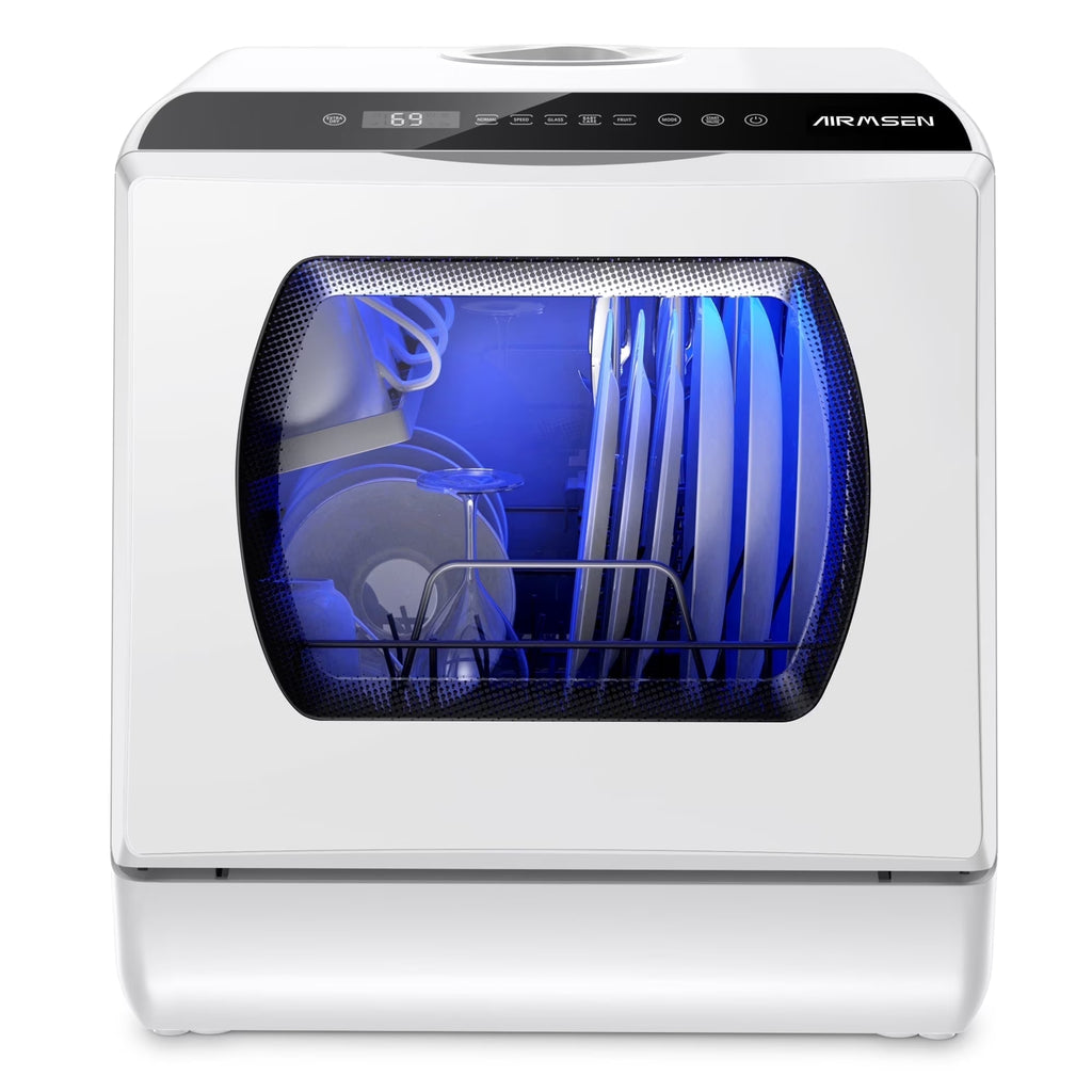 Nouveauté 2026 – Lave-vaisselle portable de comptoir AIRMSEN avec réservoir d'eau intégré de 5 litres et fonction de séchage à l'air, 5 programmes de lavage, mini lave-vaisselle, AE-TDQR03