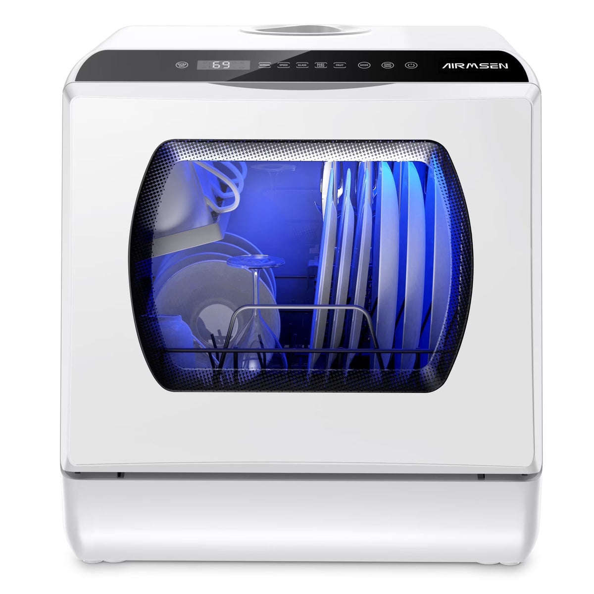 Nouveauté 2026 – Lave-vaisselle portable de comptoir AIRMSEN avec réservoir d'eau intégré de 5 litres et fonction de séchage à l'air, 5 programmes de lavage, mini lave-vaisselle, AE-TDQR03