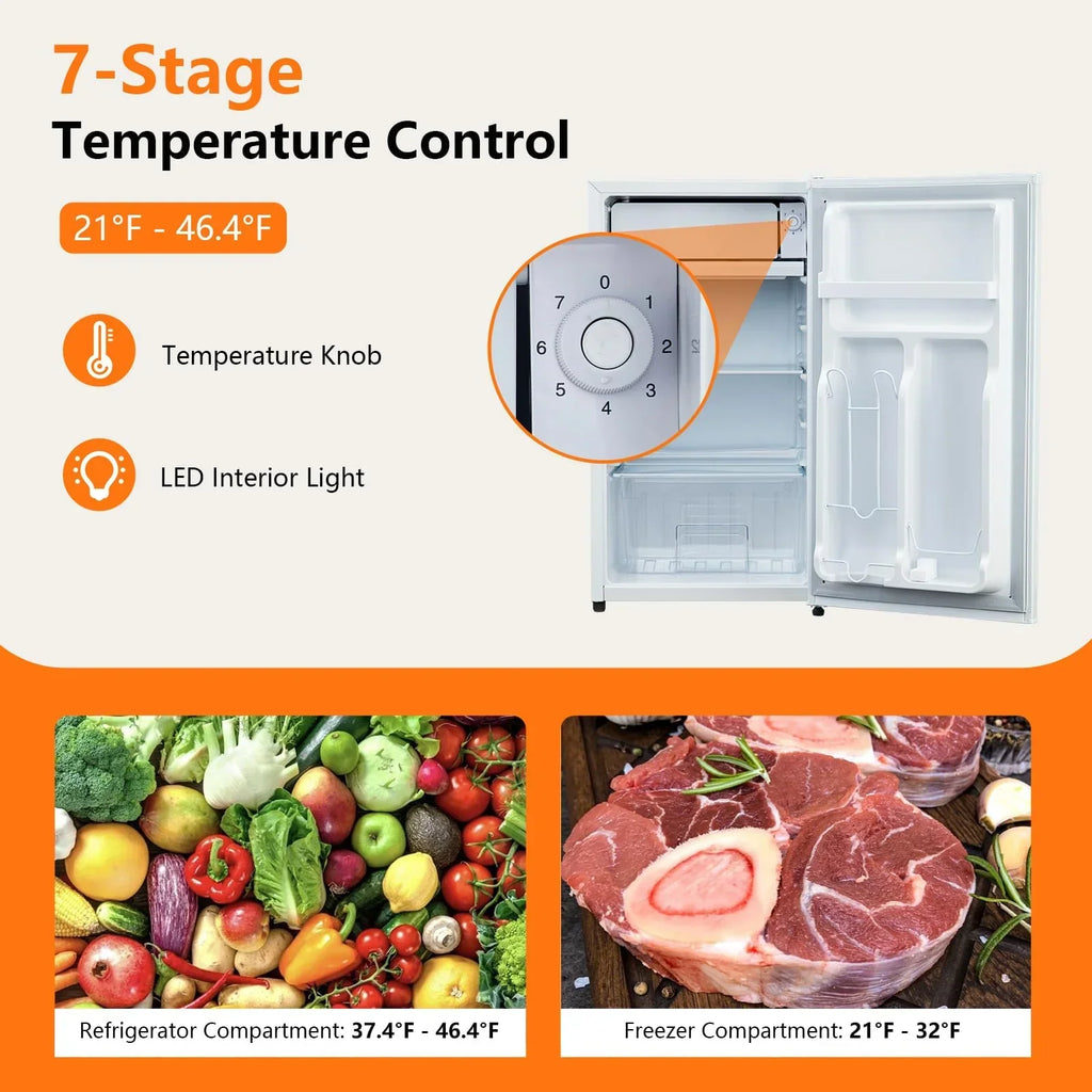 Nouveauté 2026 – Mini-réfrigérateur avec congélateur , 90 litres (3,2 pi³), idéal pour la chambre, thermostat réglable à 7 positions, silencieux, facile à ranger et à nettoyer, porte unique. Convient pour la maison, le bureau, une résidence étudiante