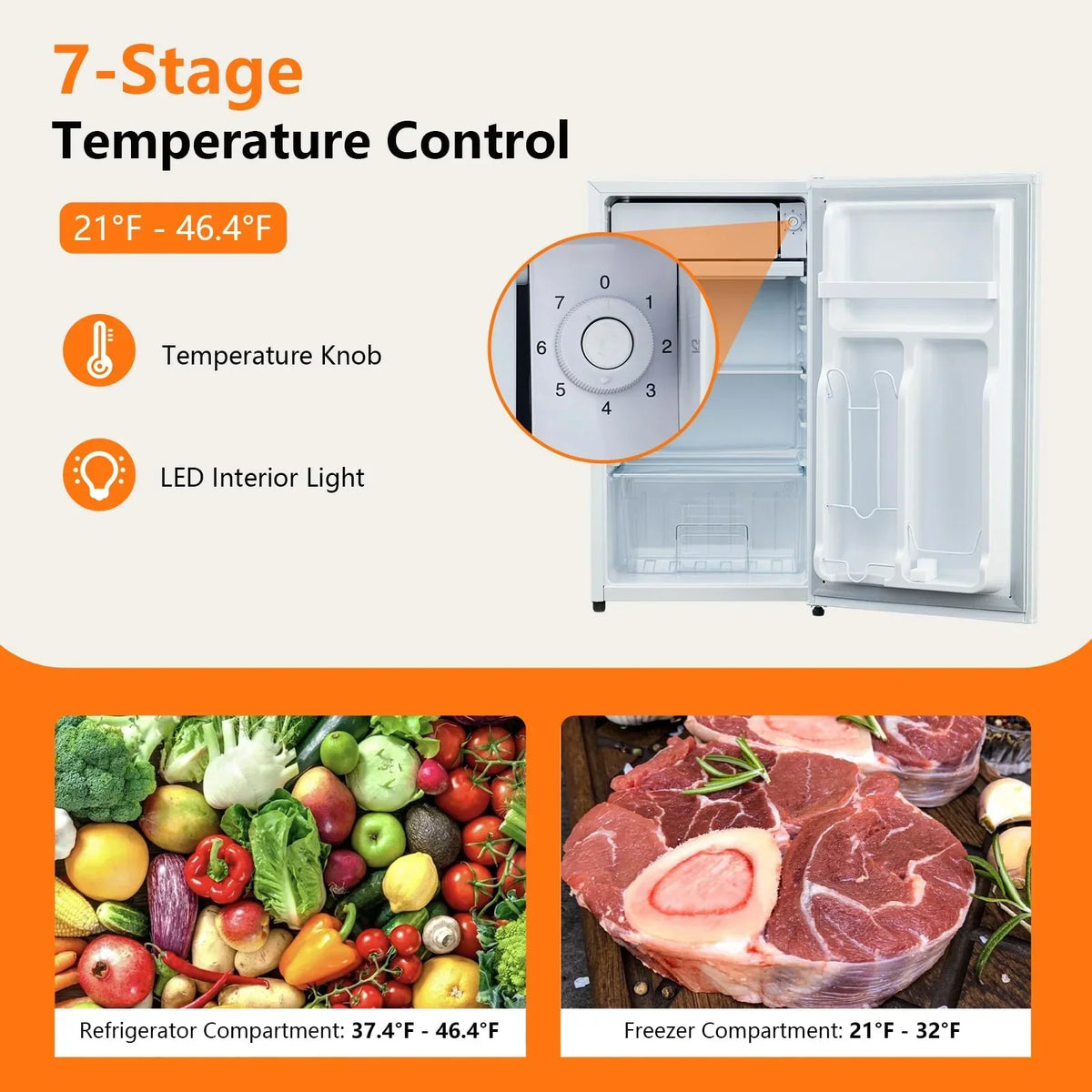 Nouveauté 2026 – Mini-réfrigérateur avec congélateur , 90 litres (3,2 pi³), idéal pour la chambre, thermostat réglable à 7 positions, silencieux, facile à ranger et à nettoyer, porte unique. Convient pour la maison, le bureau, une résidence étudiante