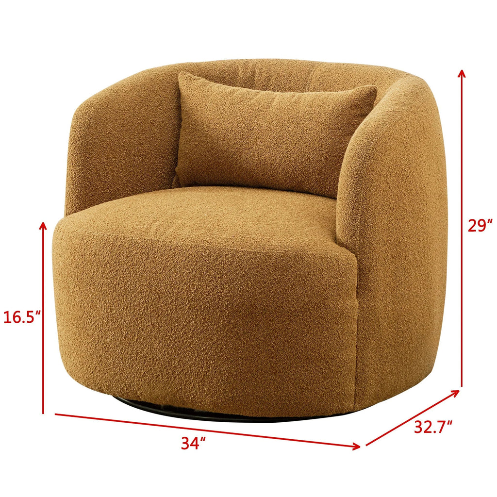 Nouveauté 2026 – Fauteuil pivotant rond 34" en bouclette de 86 cm de large, sans assemblage, avec coussin décoratif, idéal pour le salon et la chambre, couleur taupe