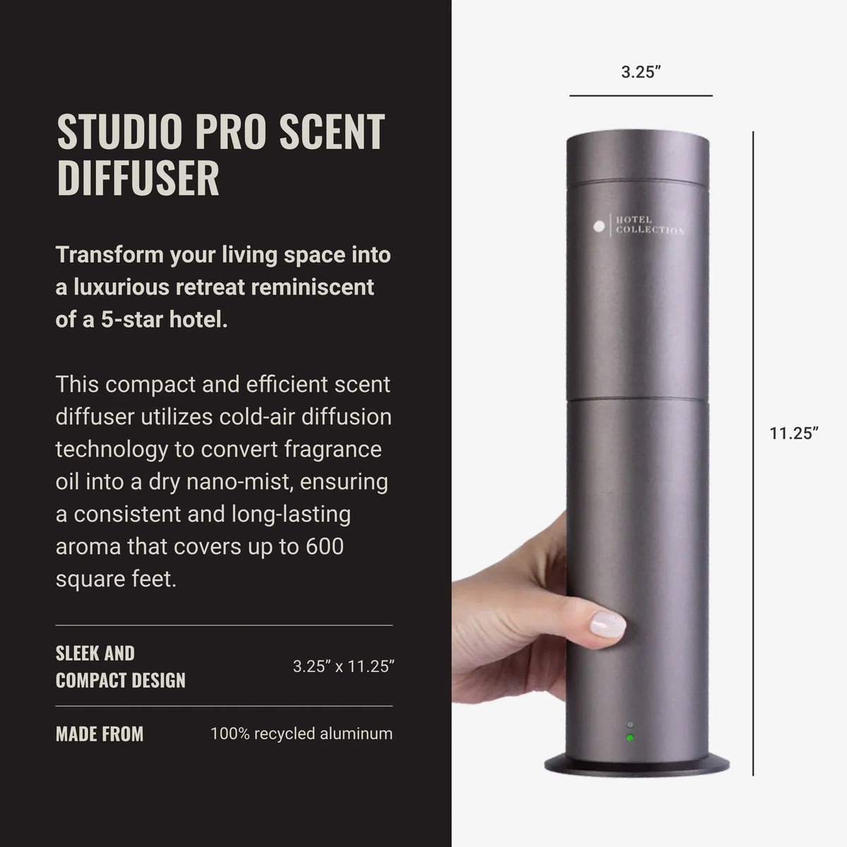 Nouveauté 2026 – Collection Hotel | Diffuseur d'huiles essentielles Studio Pro | Couverture de 56 m² | Sans fil et portable avec télécommande | Diffuseur de parfum à air froid | Maison, bureau et commerce - Gris sidéral