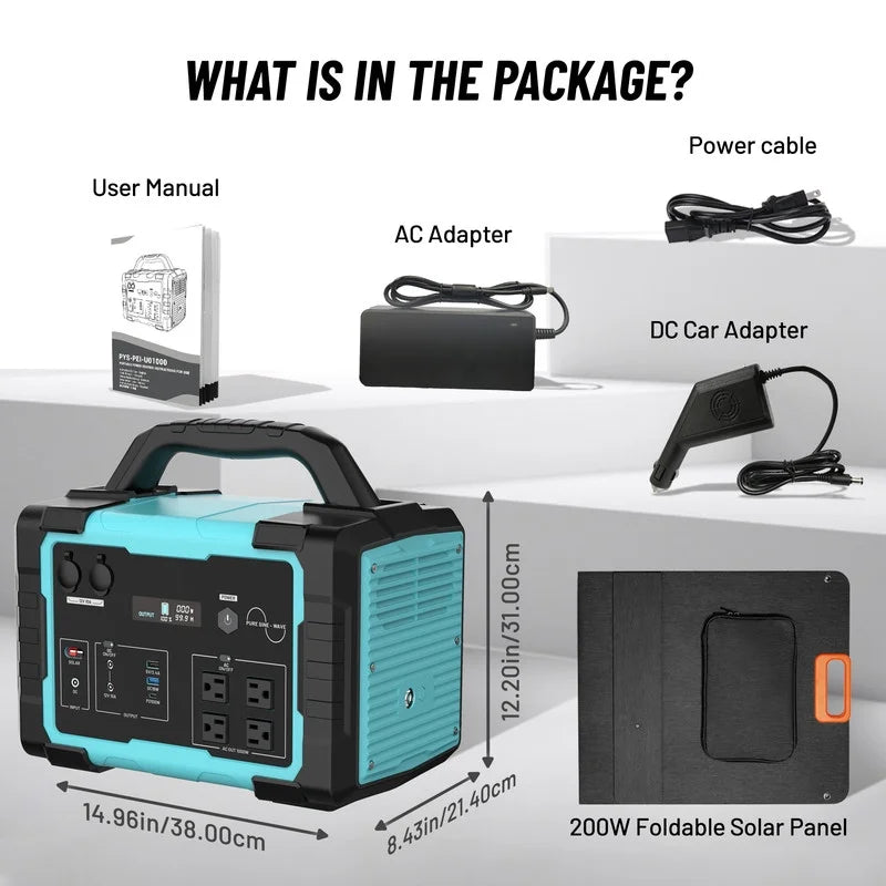 Nouveauté 2026 – Générateur solaire portable 1000 W , station d'alimentation avec batterie LiFePO4 1024 Wh, panneau solaire 100 W et chargeur USB-C. Idéal pour le camping, les voyages, les véhicules de loisirs et les situations d'urgence à domicile.
