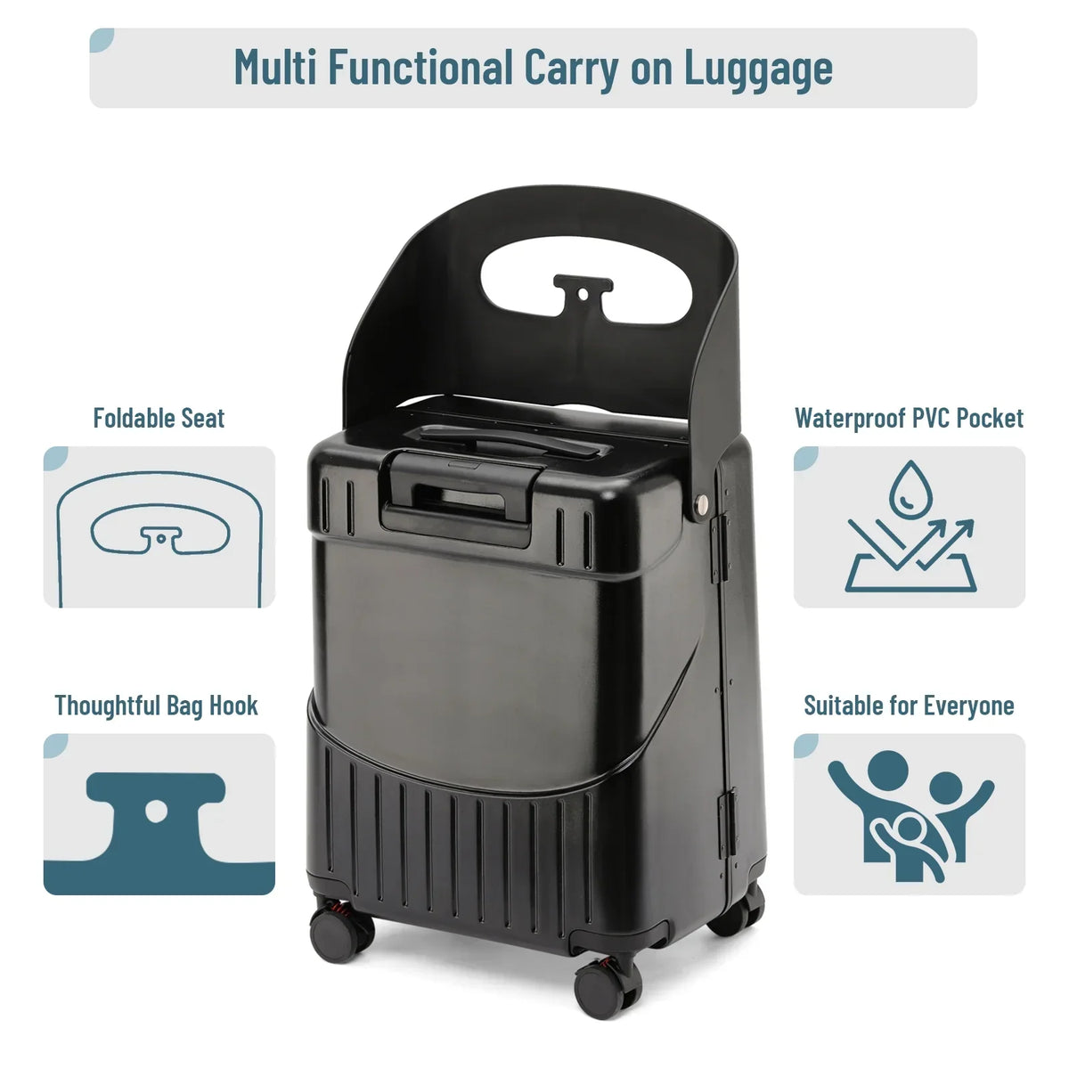 Nouveauté 2026 – Valise cabine Fridtrip de 51 cm (20 pouces) avec serrure TSA, siège pliable, roulettes pivotantes verrouillables, housse de protection et ceinture de sécurité incluses. Convient aux enfants et aux adultes