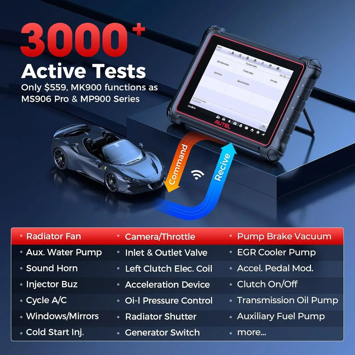 Nouveauté 2026 – Scanner Autel MaxiCOM MK900 : outil de diagnostic automobile OBD2, diagnostic de tous les systèmes, plus de 40 services, tests actifs, authentification FCA et SGW, version améliorée de MaxiCheck MX808S et MX900
