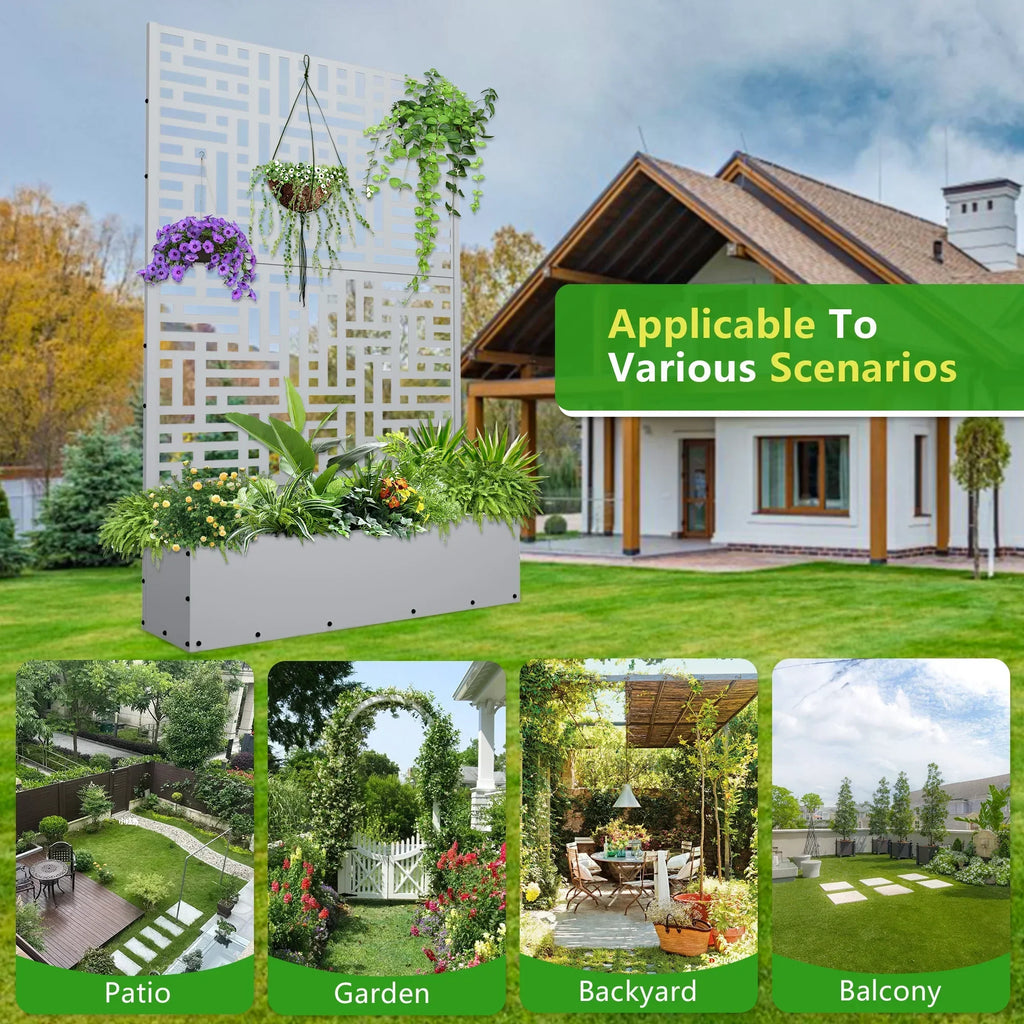 Nouveauté 2026 – Jardinière surélevée en métal FOOWIN , 180 cm de haut, avec treillis, pour plantes grimpantes, avec trou de drainage, noire