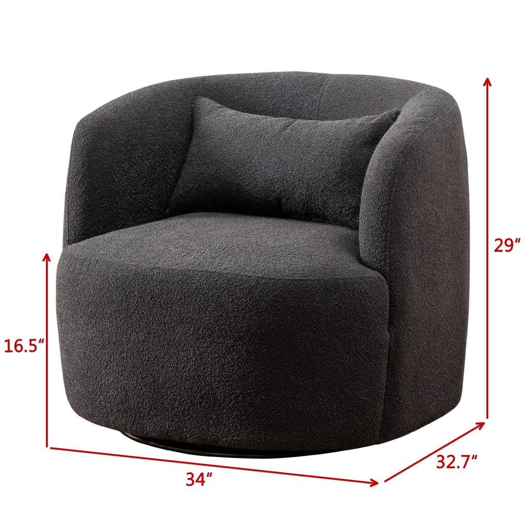 Nouveauté 2026 – Fauteuil pivotant rond 34" en bouclette de 86 cm de large, sans assemblage, avec coussin décoratif, idéal pour le salon et la chambre, couleur taupe