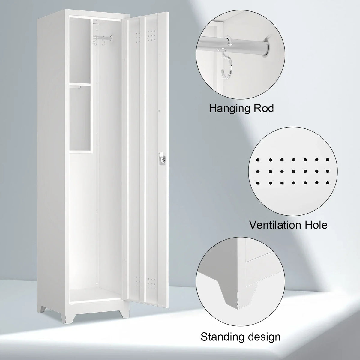 Nouveauté 2026 – Armoire à balais Marcree Slim , armoire métallique avec étagères et tringle de suspension, armoire de rangement utilitaire de 165 cm avec porte verrouillable, armoire de rangement haute pour produits de nettoyage, idéale pour la cuis