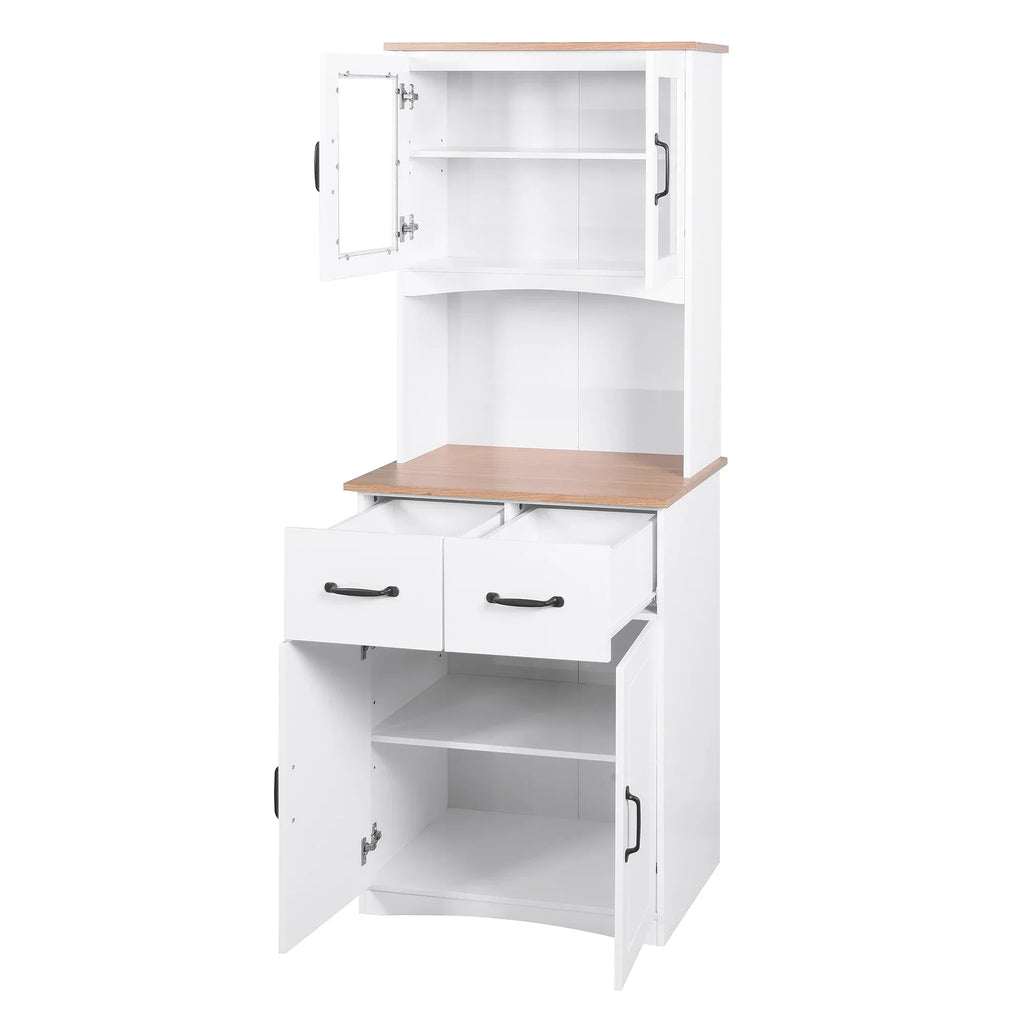 Nouveauté 2026 – ! Meuble de cuisine en bois blanc avec portes vitrées encadrées et tiroir, idéal pour ranger le garde-manger et le micro-ondes