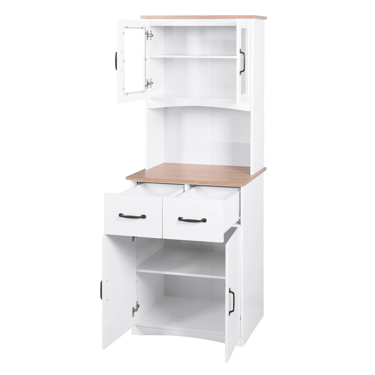 Nouveauté 2026 – ! Meuble de cuisine en bois blanc avec portes vitrées encadrées et tiroir, idéal pour ranger le garde-manger et le micro-ondes