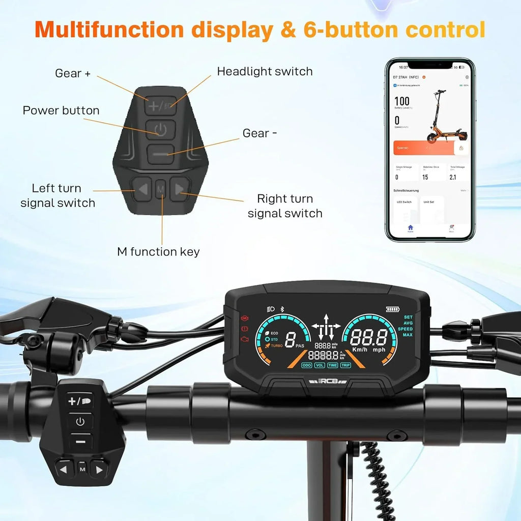 Nouveauté 2026 – Trottinette électrique pour adultes , autonomie maximale de 112 km, moteur de 1000 W, batterie 48 V 27 Ah, pneus increvables de 25 cm, double suspension, contrôle via application et NFC - RCB D7PRO