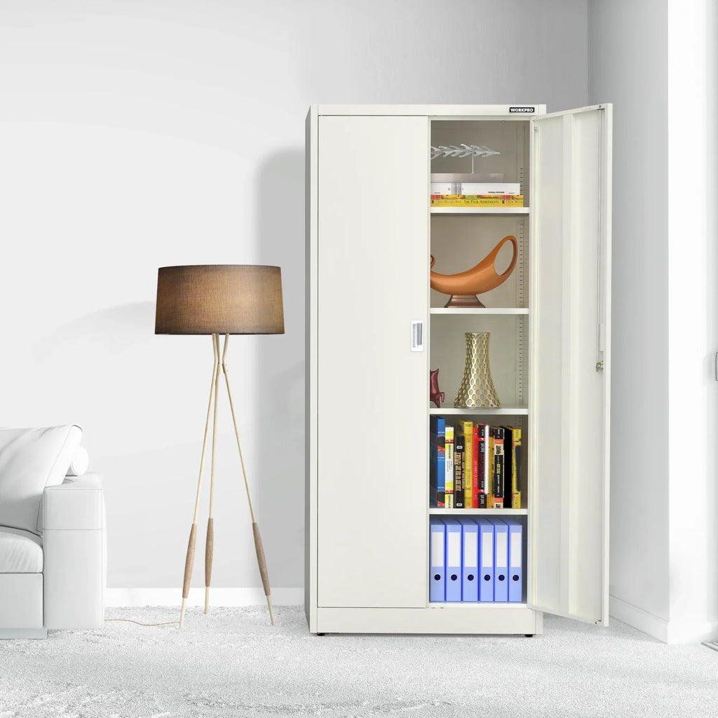 Nouveauté 2026 – Armoire de rangement métallique WORKPRO avec portes verrouillables et étagères réglables, hauteur 180 cm (71 pouces), idéale pour les outils, le bureau, la maison et les ateliers (noir), emballage soigné
