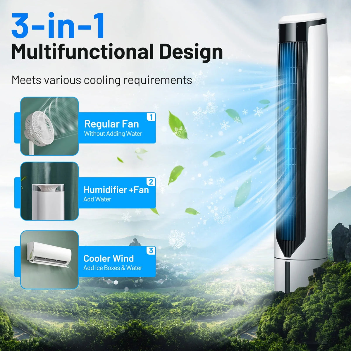 Nouveauté 2026 – Ventilateur tour Gymax 41'' 3 en 1 avec humidificateur et rafraîchisseur d'air par évaporation, télécommande incluse