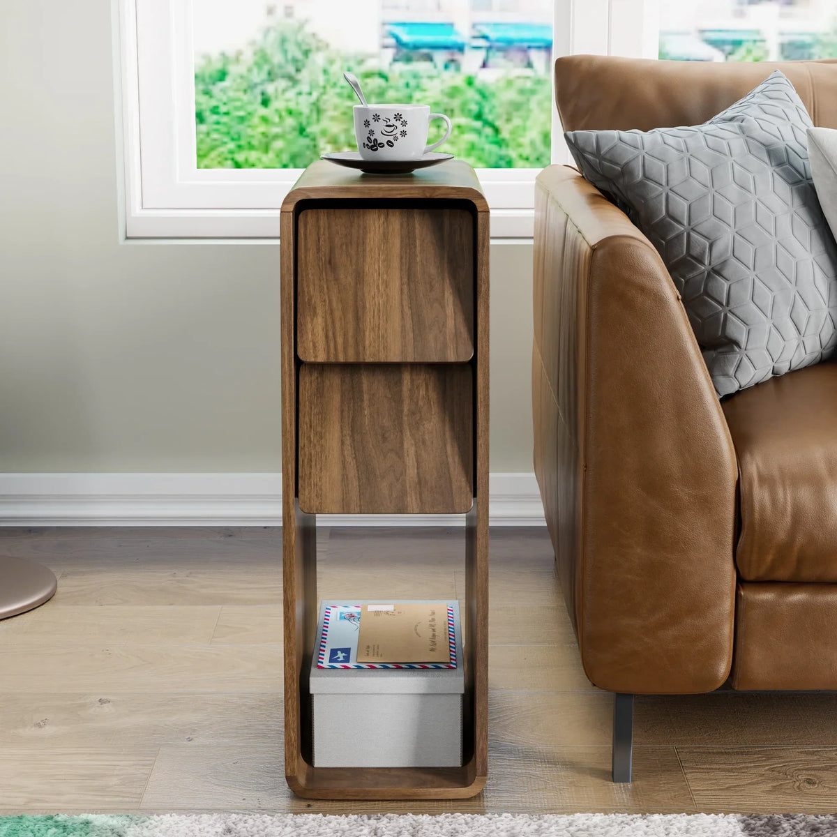 Nouveauté 2026 – Ensemble de 2 tables de chevet étroites Narrow avec tiroirs, table d'appoint fine cannelée avec rangement pour petits espaces