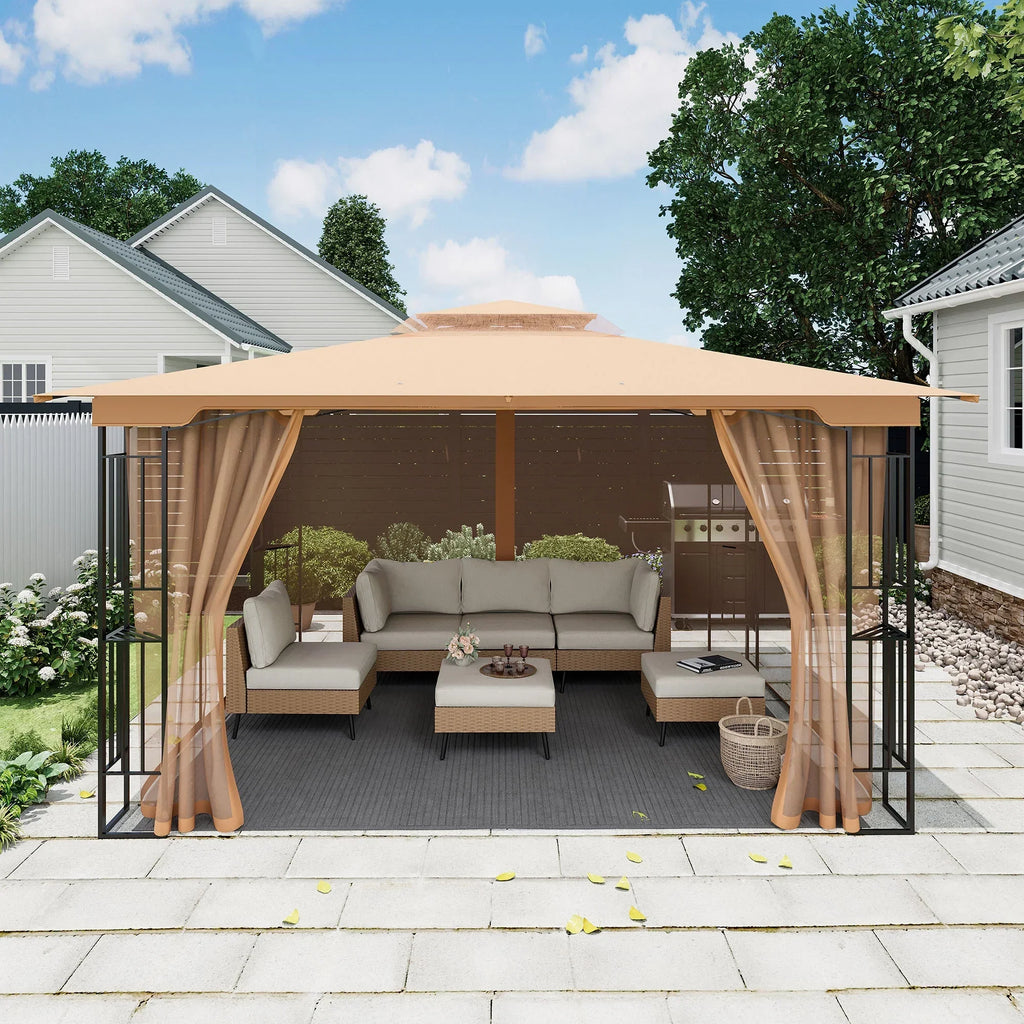 Nouveauté 2026 – LAUSAINT HOME Pavillon de patio 13'x11', Pavillon robuste avec double toit et moustiquaires pour jardin, pelouse, (Kaki