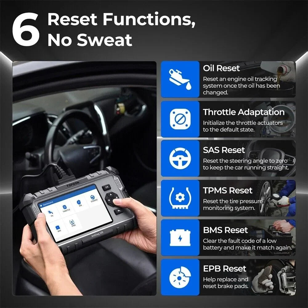 Nouveauté 2026 – Scanner OBD2 TOPDON ArtiDiag500 : diagnostic complet du moteur, de l'ABS, des SRS, de la transmission et du CAN. Test OBD2 complet
