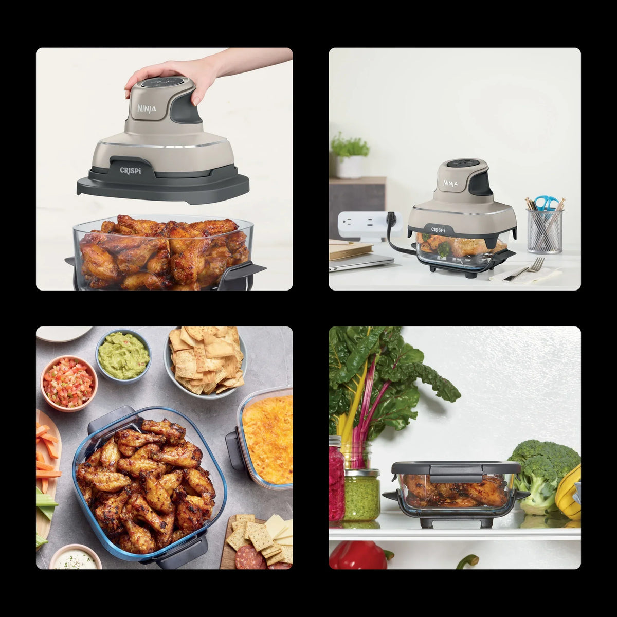 Nouveauté 2026 – Friteuse à air portable Ninja Crispi 4-en-1 en verre , récipients de 4 pintes et 6 tasses, Cyberspace