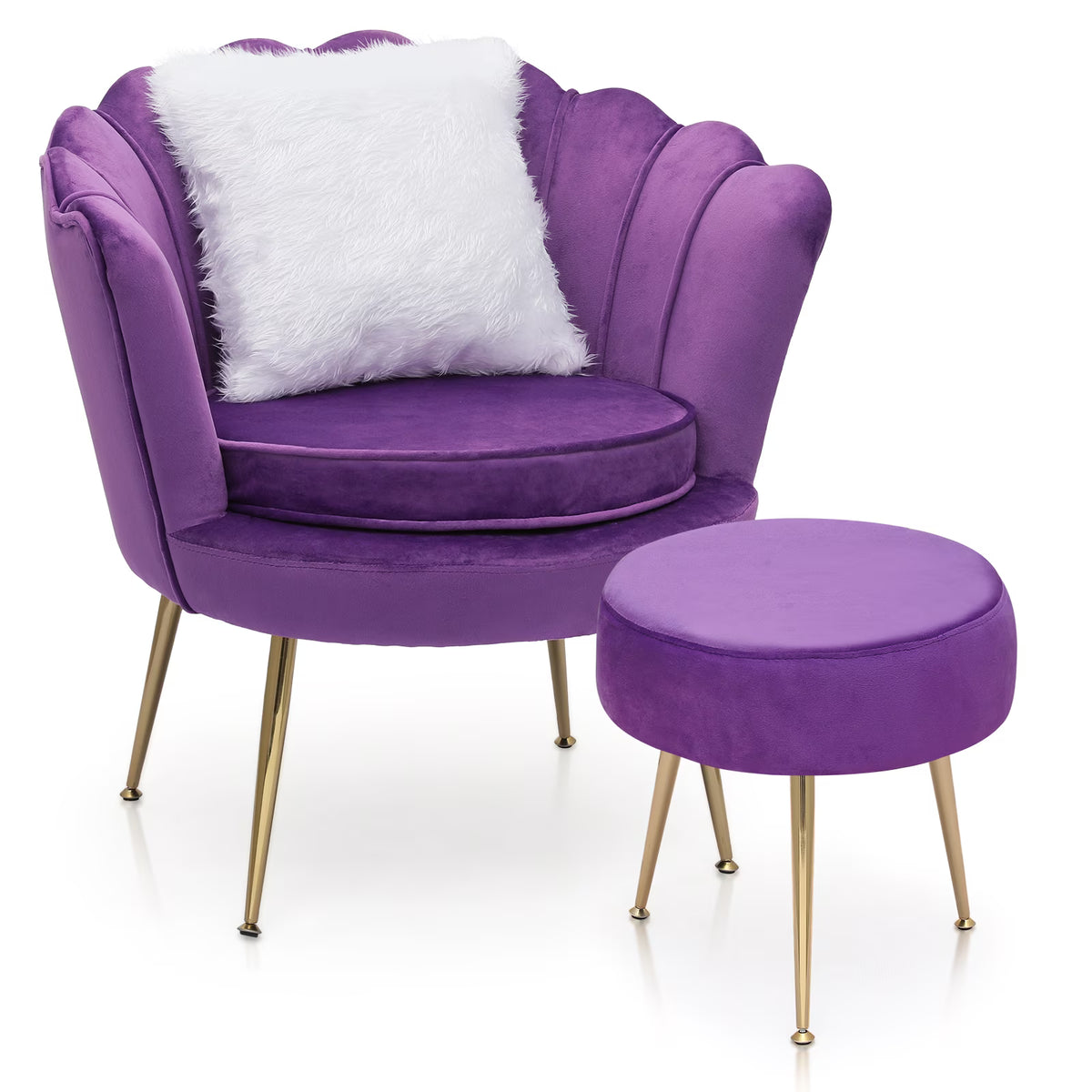 Nouveauté 2026 – Ensemble de 2 fauteuils d'appoint MoNiBloom , capitonnés en velours, avec coussin et repose-pieds. Fauteuil moderne rembourré, assise capitonnée et pieds en métal doré, idéal pour le salon. Couleur : noir