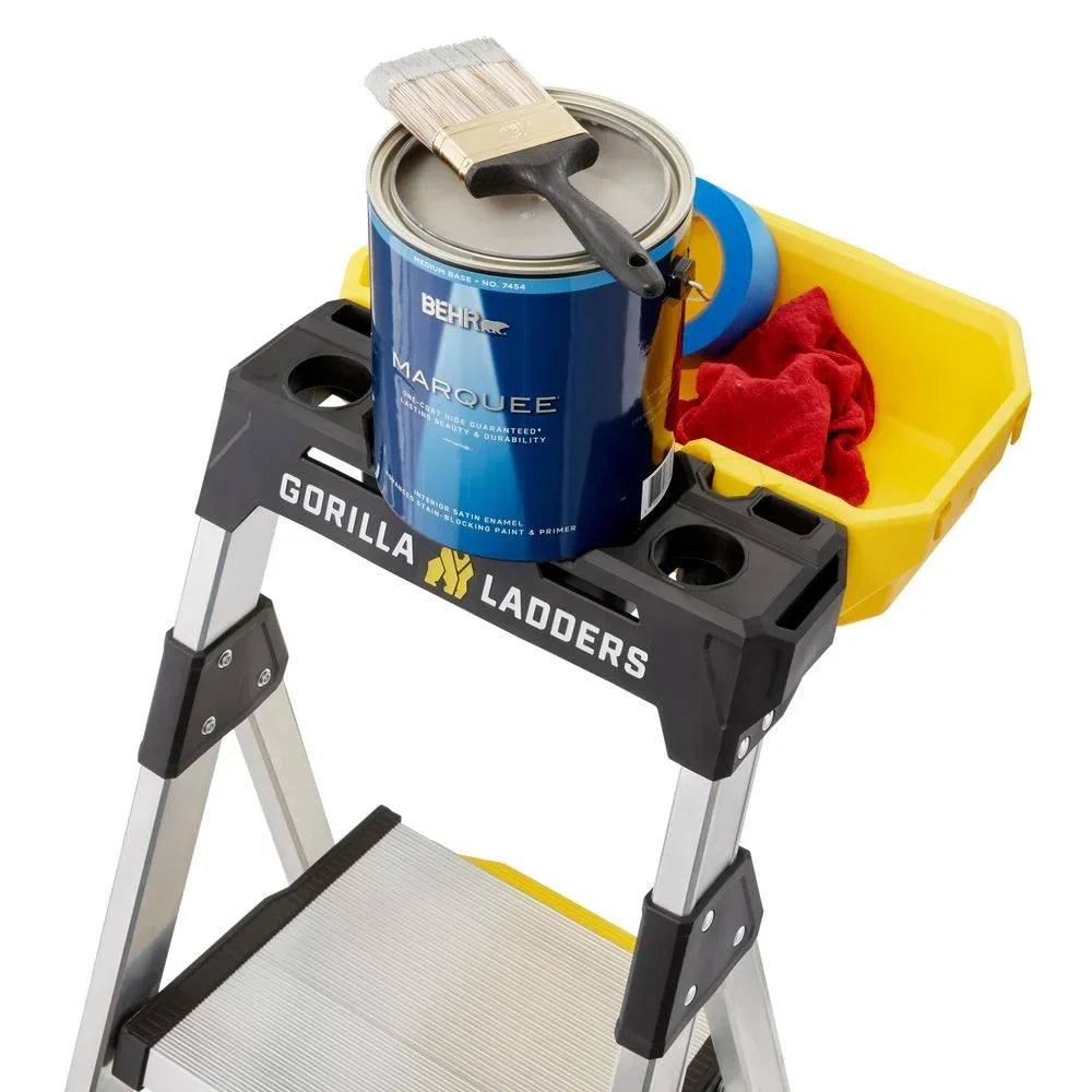 Nouveauté 2026 – Échelle robuste à double plateforme amovible Gorilla Ladders avec nacelle intégrée, 1,7 m, aluminium, multicolore