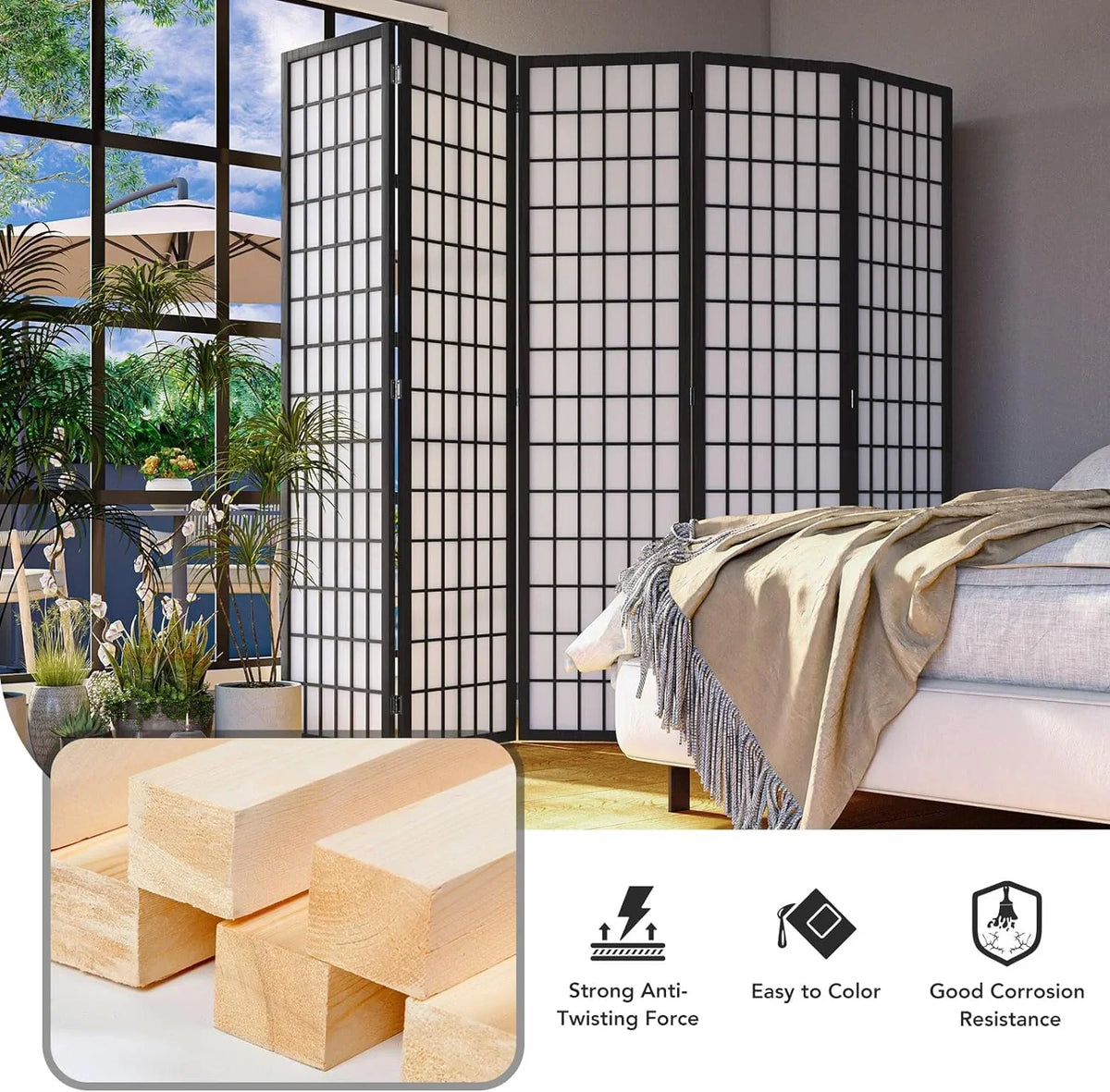 Nouveauté 2026 – Paravent Shoji JOSTYLE , 6 panneaux pliables, pour séparer les pièces en toute intimité, style japonais, en bois, 1,80 m (5,9 pi), couleur naturelle