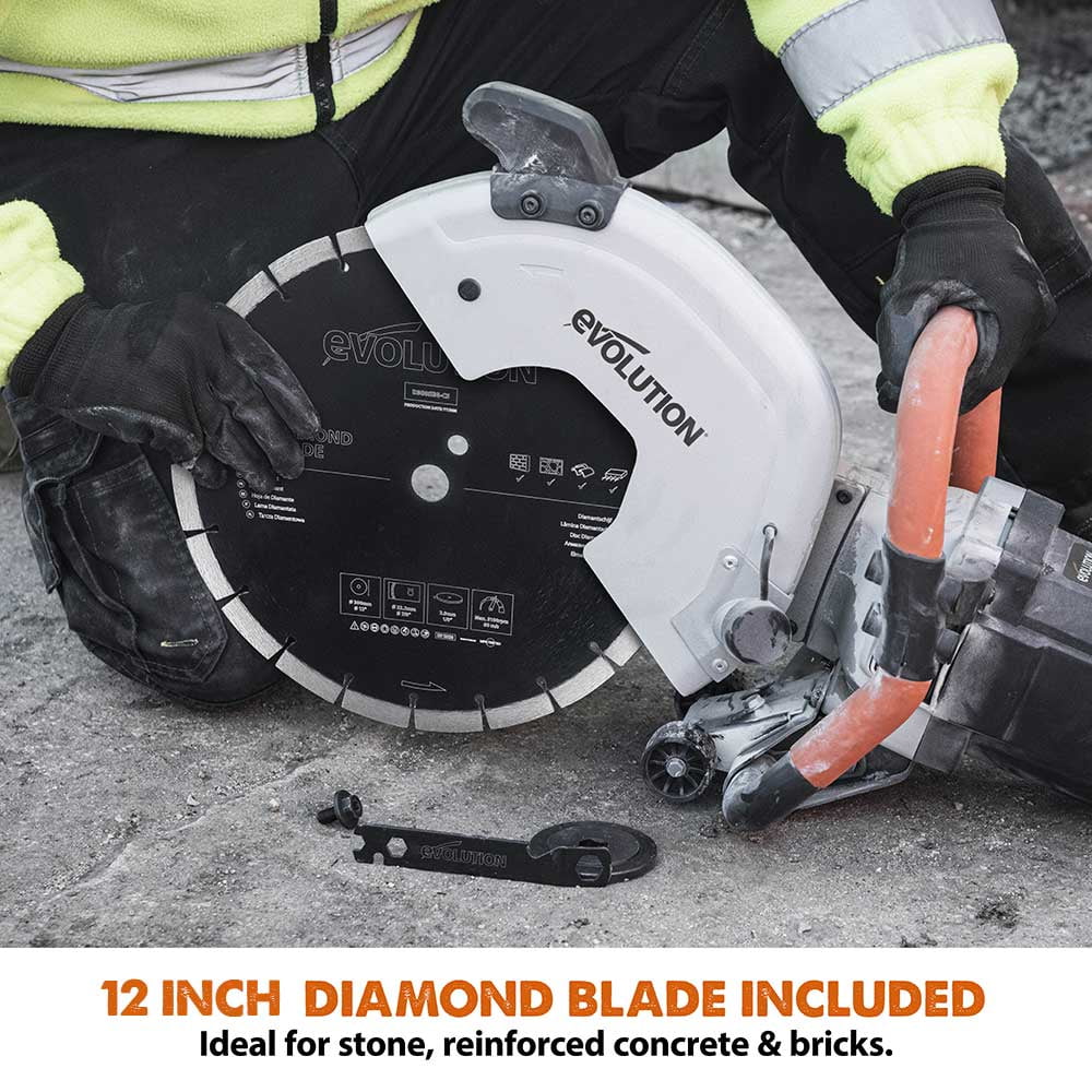Nouveauté 2026 – Scie à béton électrique Evolution R300DCT 12 po (30,5 cm), avec disque diamanté de 12 po (30,5 cm) (D300SEG-CS2) incluse
