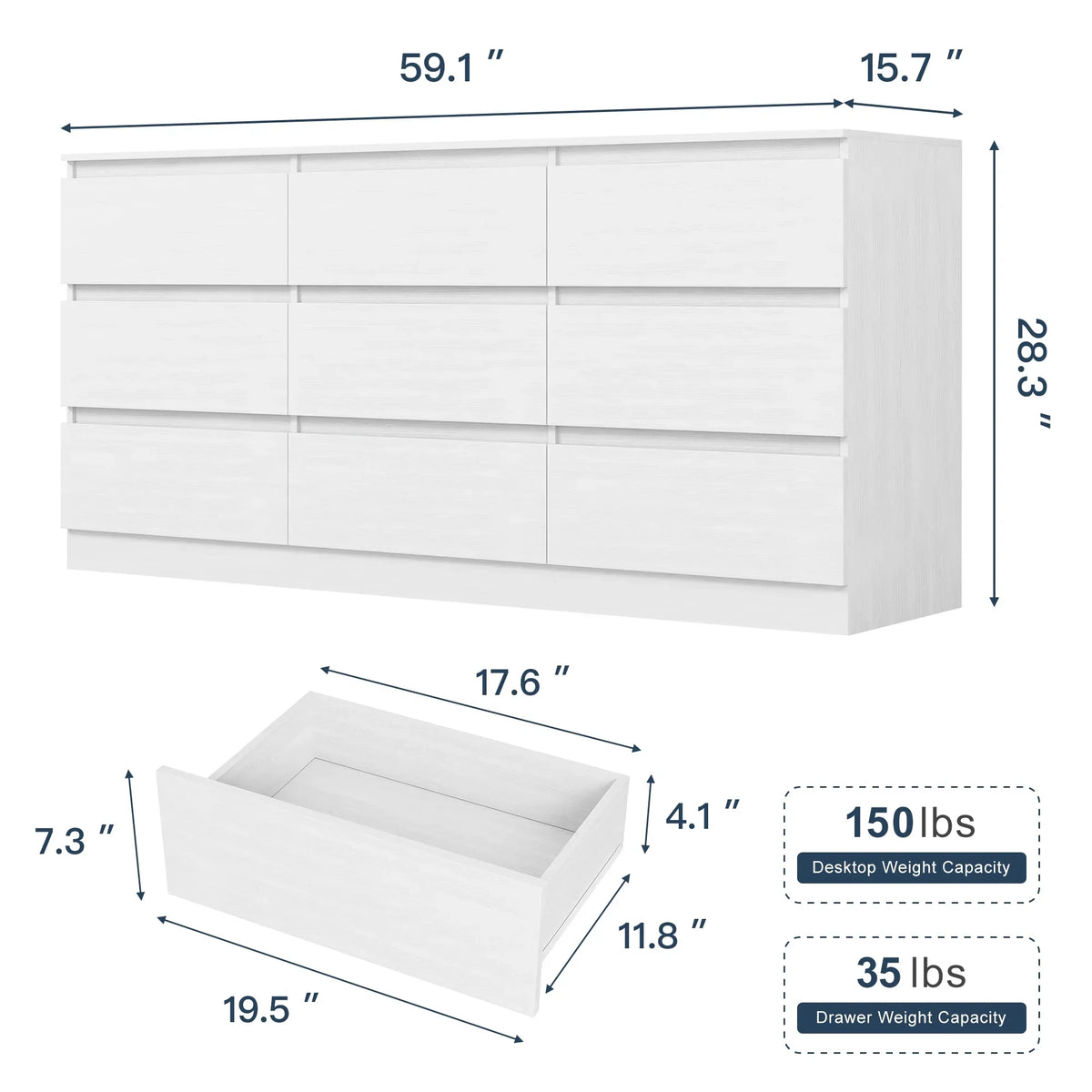 Nouveauté 2026 – Commode Resenkos moderne style milieu du siècle, 6 tiroirs, large, pour chambre à coucher, grise