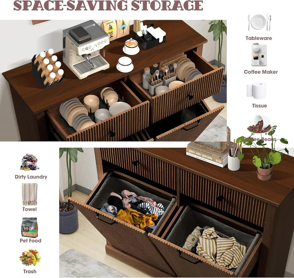 Nouveauté 2026 – Armoire à linge double basculante Haverchair , meuble poubelle moderne cannelé avec tiroir, meuble poubelle dissimulé en bois pour cuisine et salle de bain