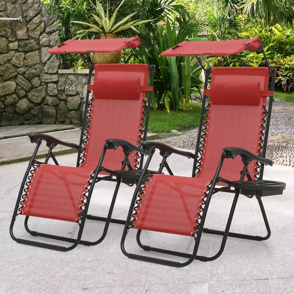 Nouveauté 2026 – Ensemble de 2 chaises MoNiBloom Zero Gravity , fauteuils de plage/terrasse pliables avec auvent et appui-tête, noirs