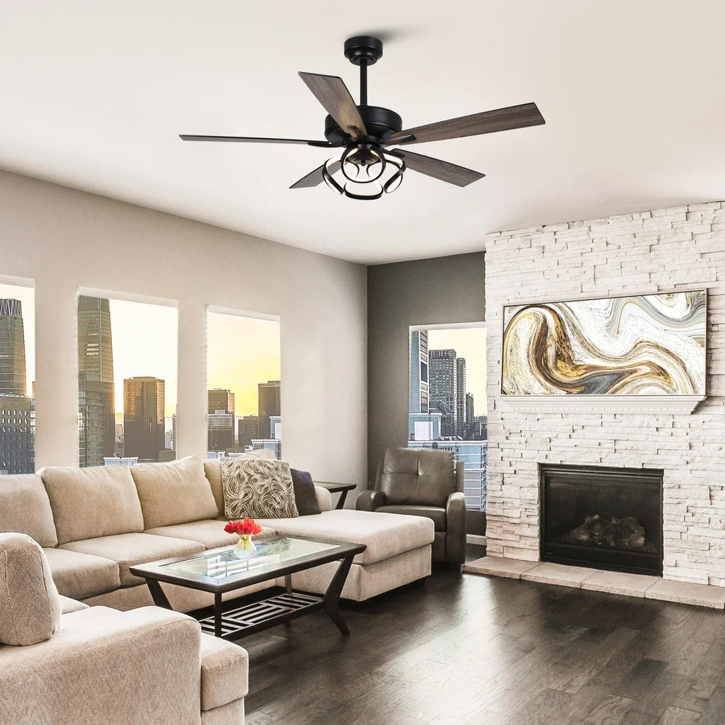 Nouveauté 2026 – Ventilateur de plafond contemporain chromé Parrot Uncle 52 pouces (132 cm) avec éclairage LED intégré et télécommande