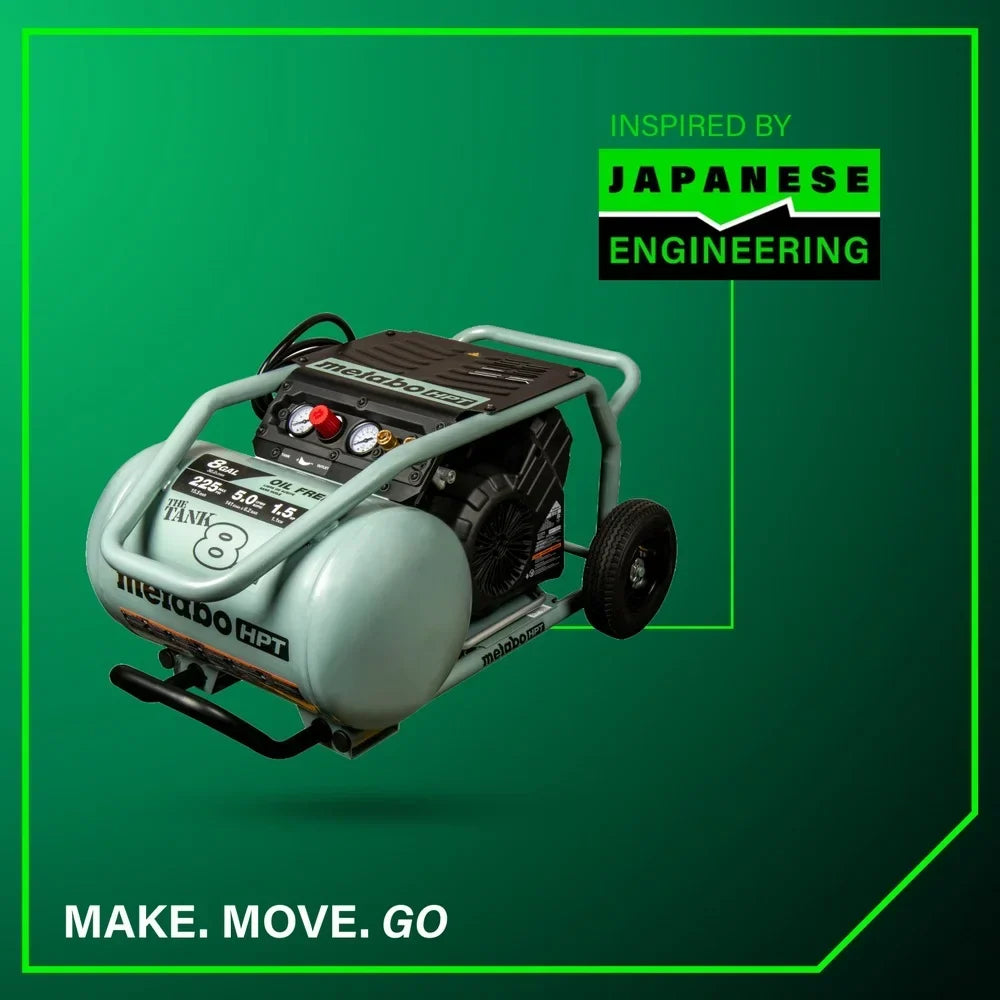 Nouveauté 2026 – Compresseur d'air Metabo HPT , modèle THE TANK, compresseur d'air sur chariot de 8 gallons (30 litres), 225 PSI (15,8 bar), polyvalent pour une utilisation avec des cloueuses de charpente, de bardage, de finition ou de toiture, mobil