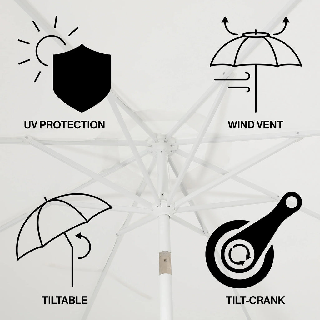Nouveauté 2026 – Parasol de marché JONATHAN Y Tracy 2,74 m (9 pi), style classique milieu du siècle, franges festonnées, manivelle d'inclinaison automatique, aération et protection UV, rose corail/blanc, mât marron foncé