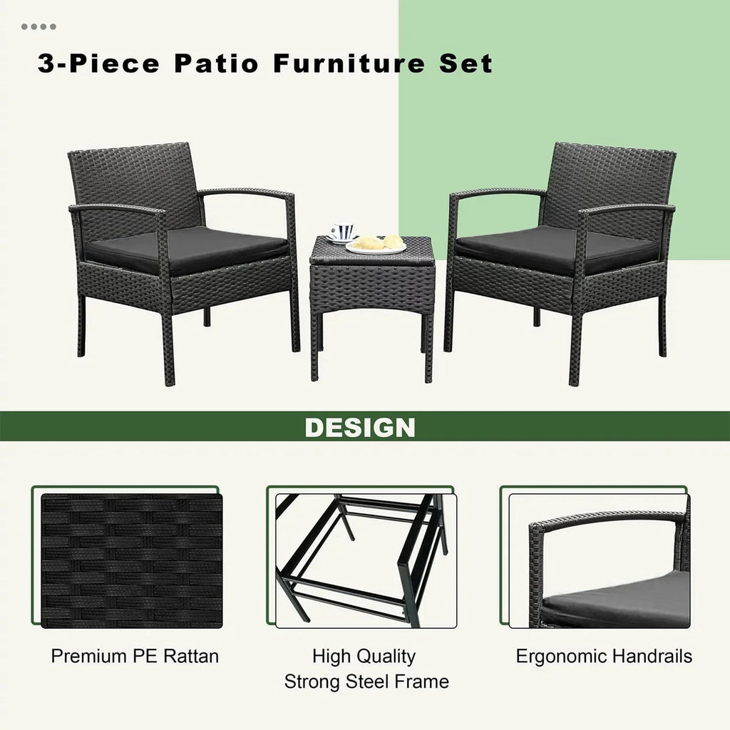 Nouveauté 2026 – Ensemble de mobilier de jardin Tappio , 3 pièces, style bistro, comprenant des chaises de conversation en rotin, une table d'appoint et des coussins. Idéal pour balcon, jardin ou terrasse. Couleur : rouge