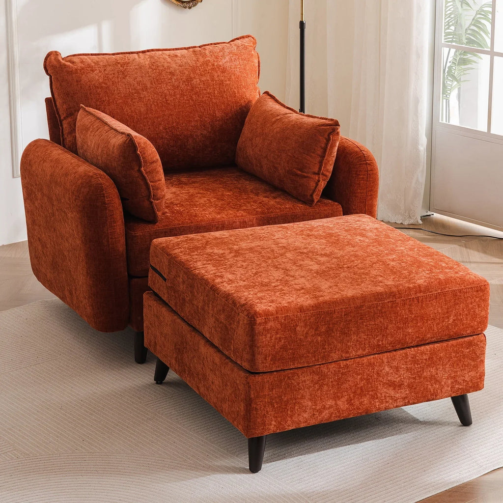 Nouveauté 2026 – Fauteuil d'appoint surdimensionné Rexulqo avec rangement intégré, confortable pour le salon, livré avec 2 coussins décoratifs, fauteuil rembourré style milieu du siècle, assise profonde de 62 cm, fauteuil de lecture pour chambre ou b
