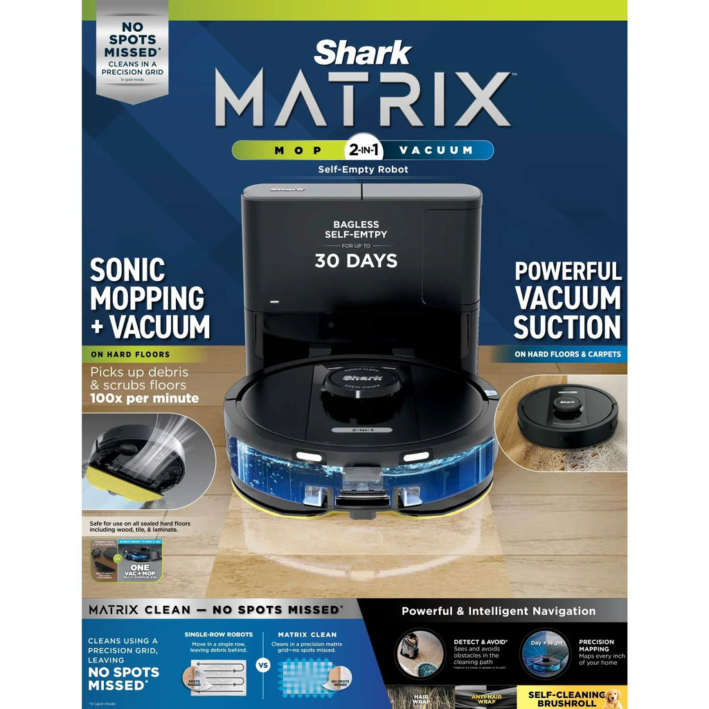 Nouveauté 2026 – Aspirateur robot laveur Shark Matrix , vidange automatique, compatible tapis et sols durs, base d'autonomie de 30 jours, cartographie précise de la maison, compatible animaux, Wi-Fi, RV2400WS