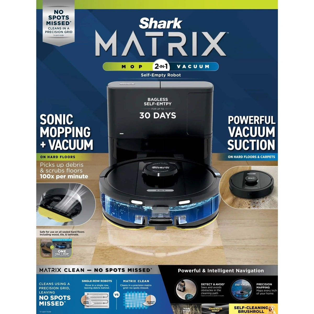 Nouveauté 2026 – Aspirateur robot laveur Shark Matrix , vidange automatique, compatible tapis et sols durs, base d'autonomie de 30 jours, cartographie précise de la maison, compatible animaux, Wi-Fi, RV2400WS