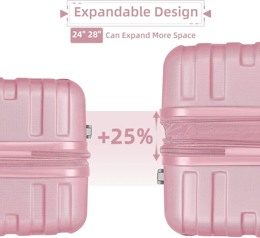 Nouveauté 2026 – Ensemble de 6 valises rigides comprenant des valises extensibles à roulettes pivotantes avec serrure TSA, 25 % de capacité supplémentaire, un sac de voyage et une trousse de toilette, valises en ABS crème