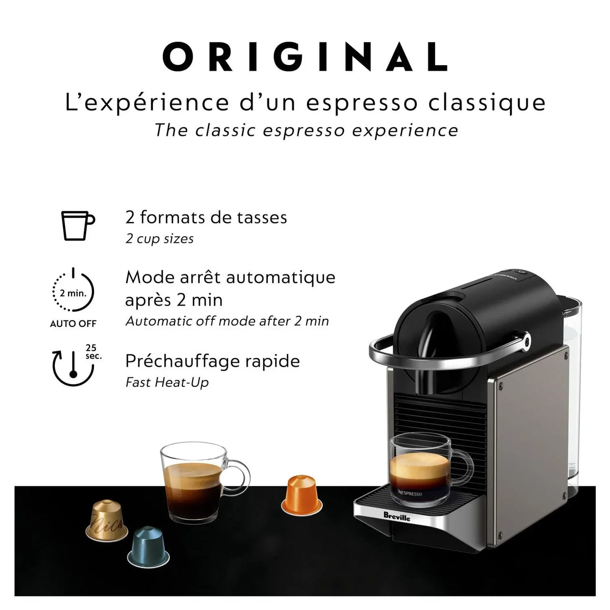 Nouveauté 2026 – Machine à expresso Nespresso Pixie par Breville, Titan - BEC440TTN