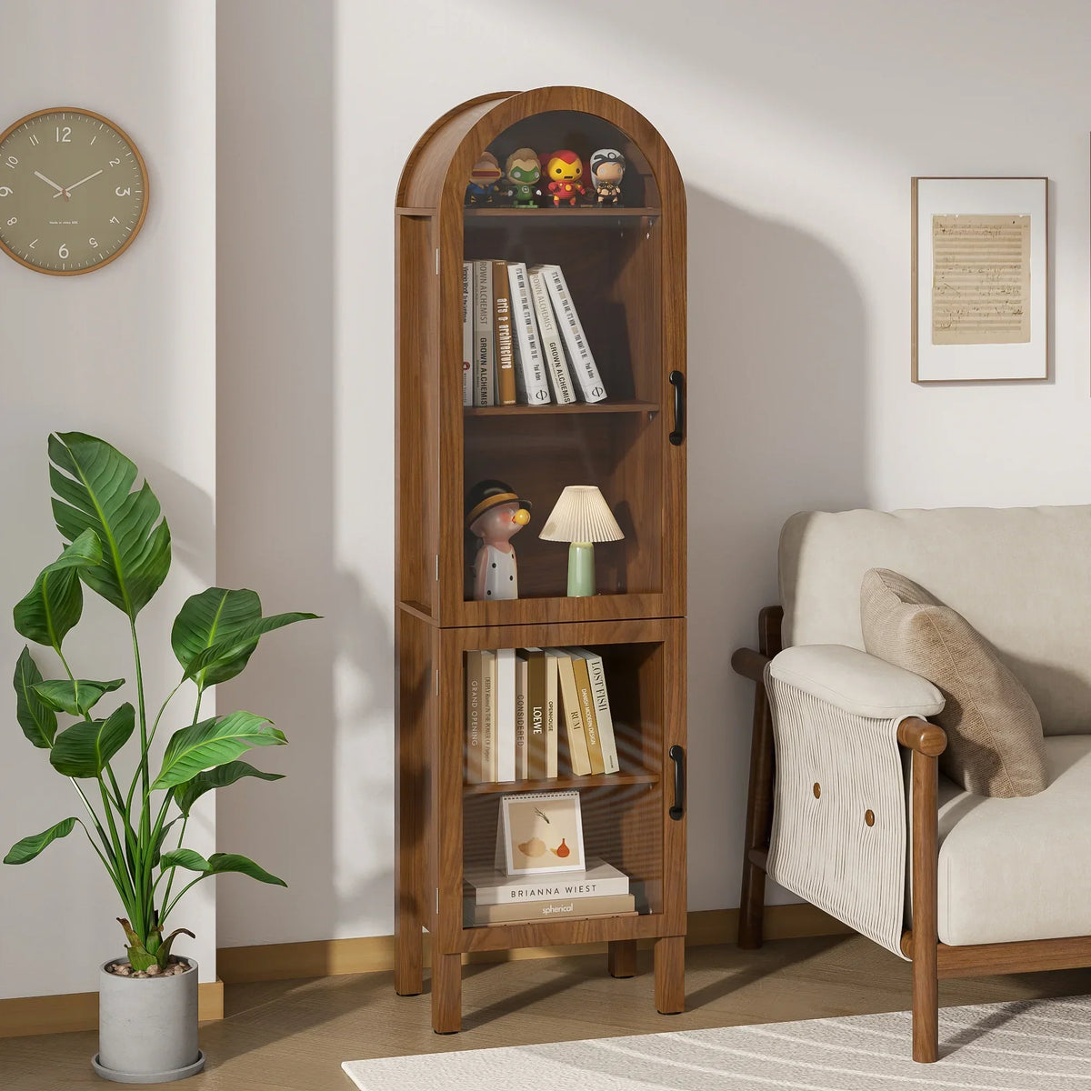 Nouveauté 2026 – Vitrine de rangement haute cintrée Fiogmub , armoire de garde-manger cintrée avec portes, portes en verre acrylique