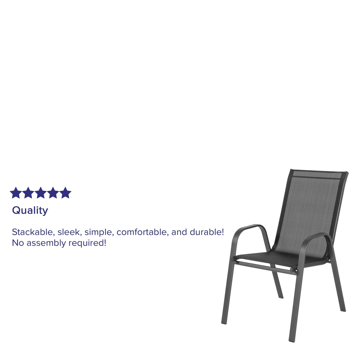 Nouveauté 2026 – Lot de 5 chaises empilables d'extérieur BizChair noires , revêtement Flex Comfort et structure en métal