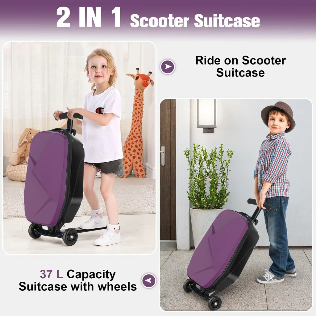 Nouveauté 2026 – Valise-trottinette Advwin pour enfants et adultes, valise rigide à roulettes pour enfants de 4 à 15 ans, multifonctionnelle, légère et pliable, avec roulettes, rose