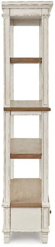 Nouveauté 2026 – Bibliothèque Signature Design by Ashley Realyn, style campagne française, 190 cm (75 po), avec tiroir, blanc ébréché