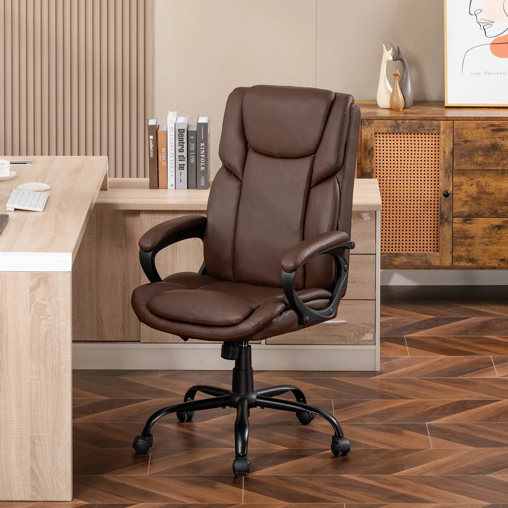 Nouveauté 2026 – Fauteuil de bureau ergonomique Mainstays Executive à dossier haut en cuir noir