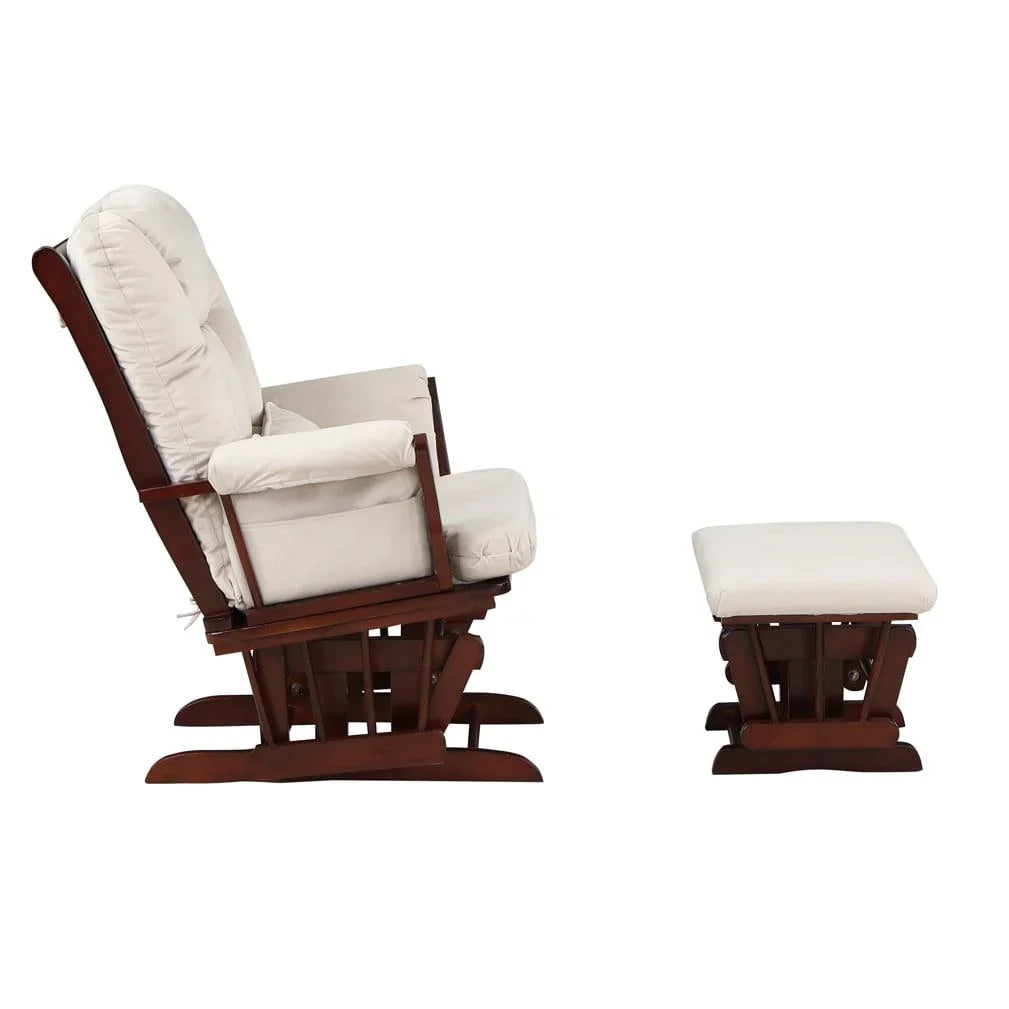 Nouveauté 2026 – Fauteuil à bascule Alice et repose-pieds avec coussin, finition espresso, coussins beiges, AFG