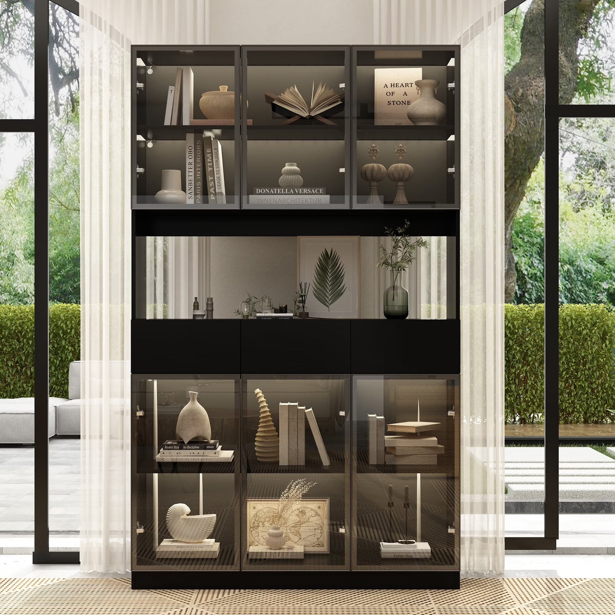 Nouveauté 2026 – Bibliothèque/organisateur KULAGAGA avec éclairage LED, vitrine robuste avec porte vitrée pour salon, 80 cm de large